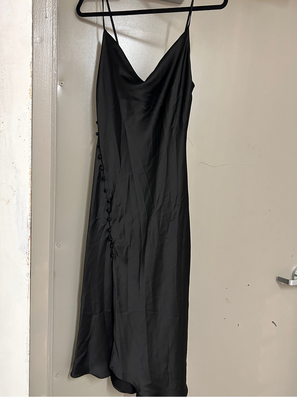 Zara Black Slip Midi Dress with Side Button Detail